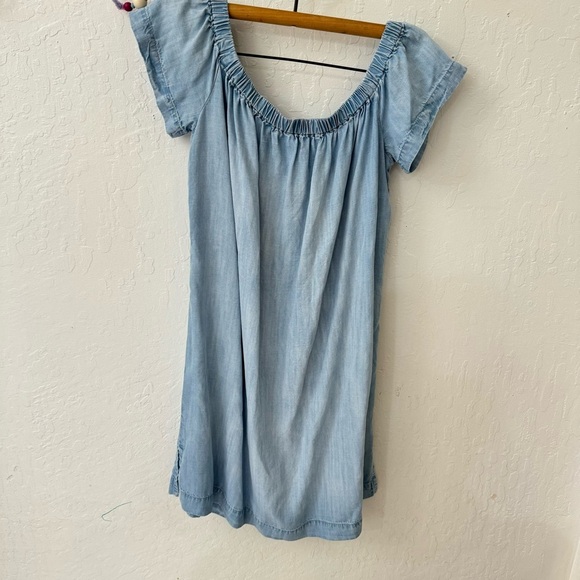 CLOTH & STONE Chambray Tencel Lyocell Off the Shoulder Mini Dress Size Small - Picture 4 of 8